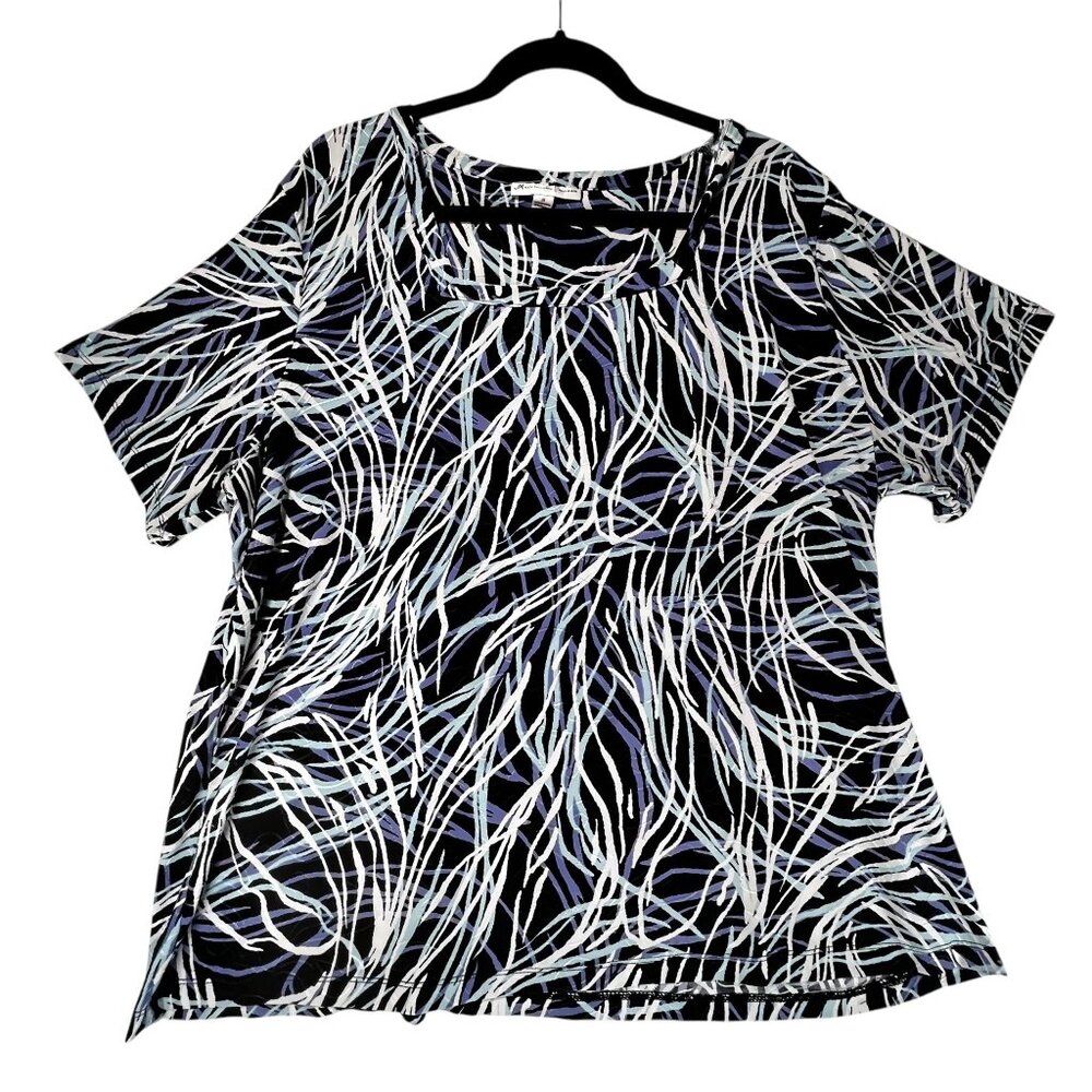 JM Collection Womens 3X Abstract Print Top Textured Swirls Blue Purple Black